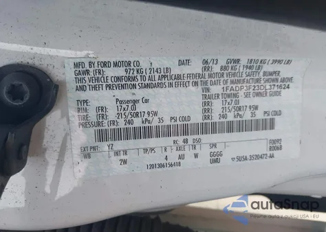 2013 Ford Focus Se из США, поврежденный, VIN 1FADP3F23DL371624